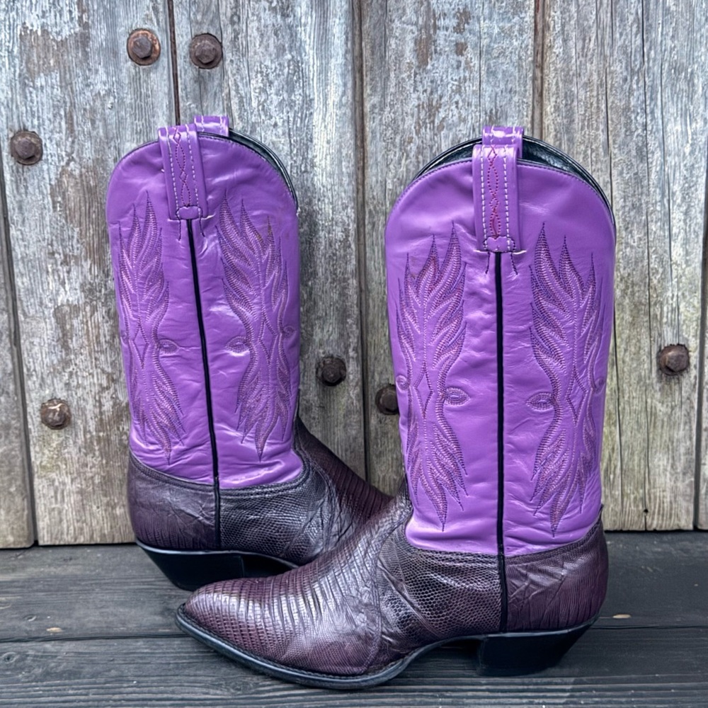 Vintage Purple Tony Lama Exotic Leather Women's Cowboy Boots - Picture 2 of 8